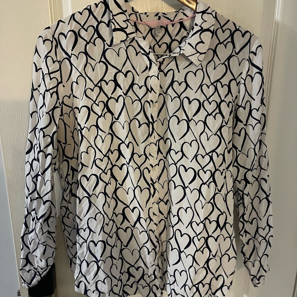 Joules Black And White Heart Pattern Button Down Shirt